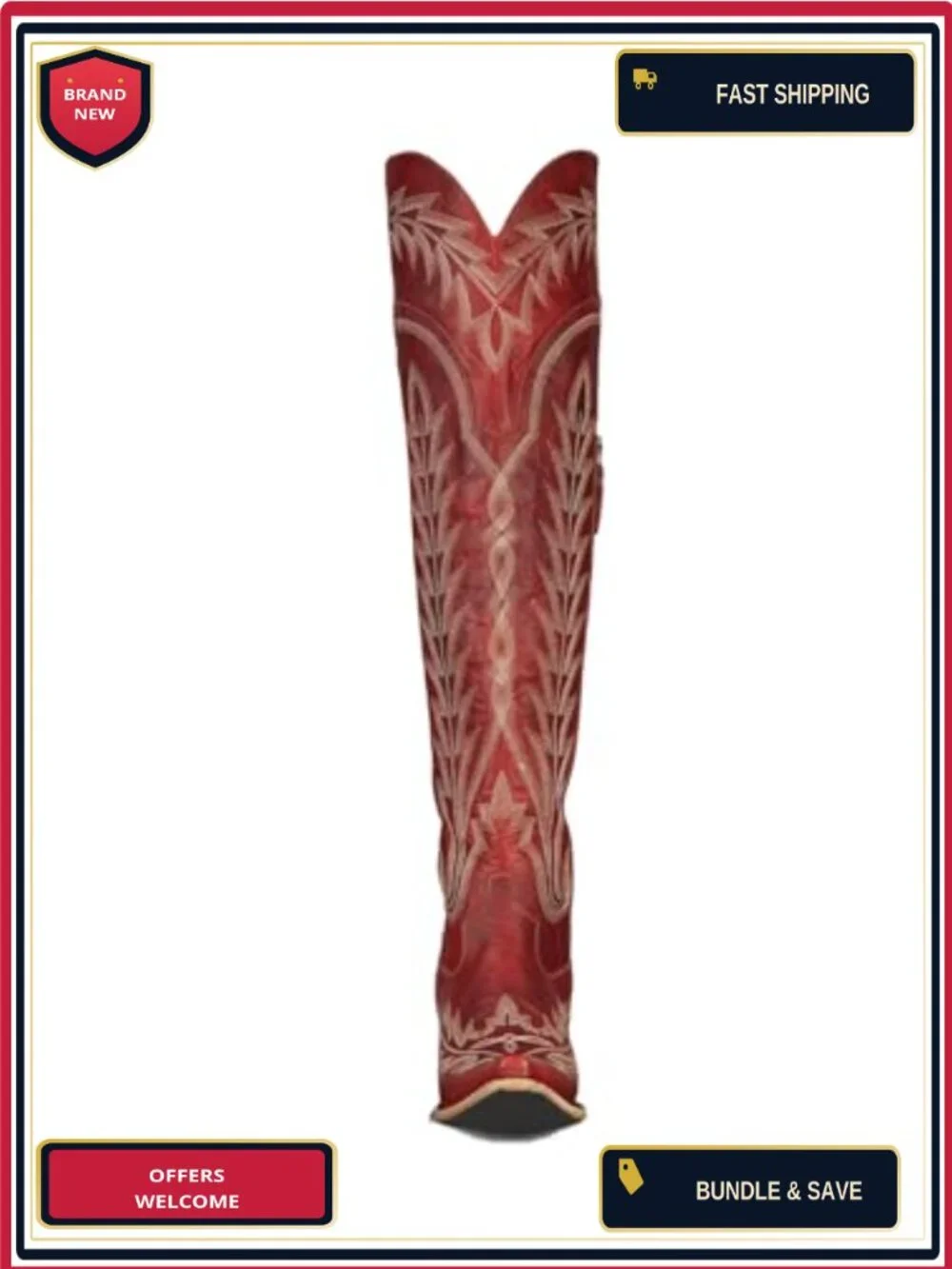 Over the Knee Cowboy Boots Women Embroidery Chunky Heel Side Zipper Thigh High